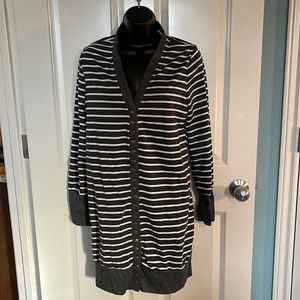 Gray and white striped button cardigan